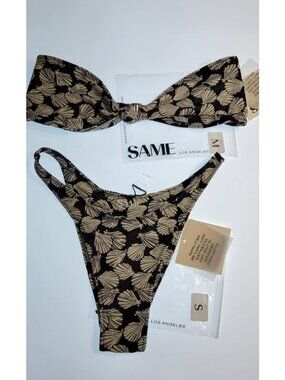 SAME Bikini Set Womens Top Bandeau Medium Bottom 90s Small Navy Blue